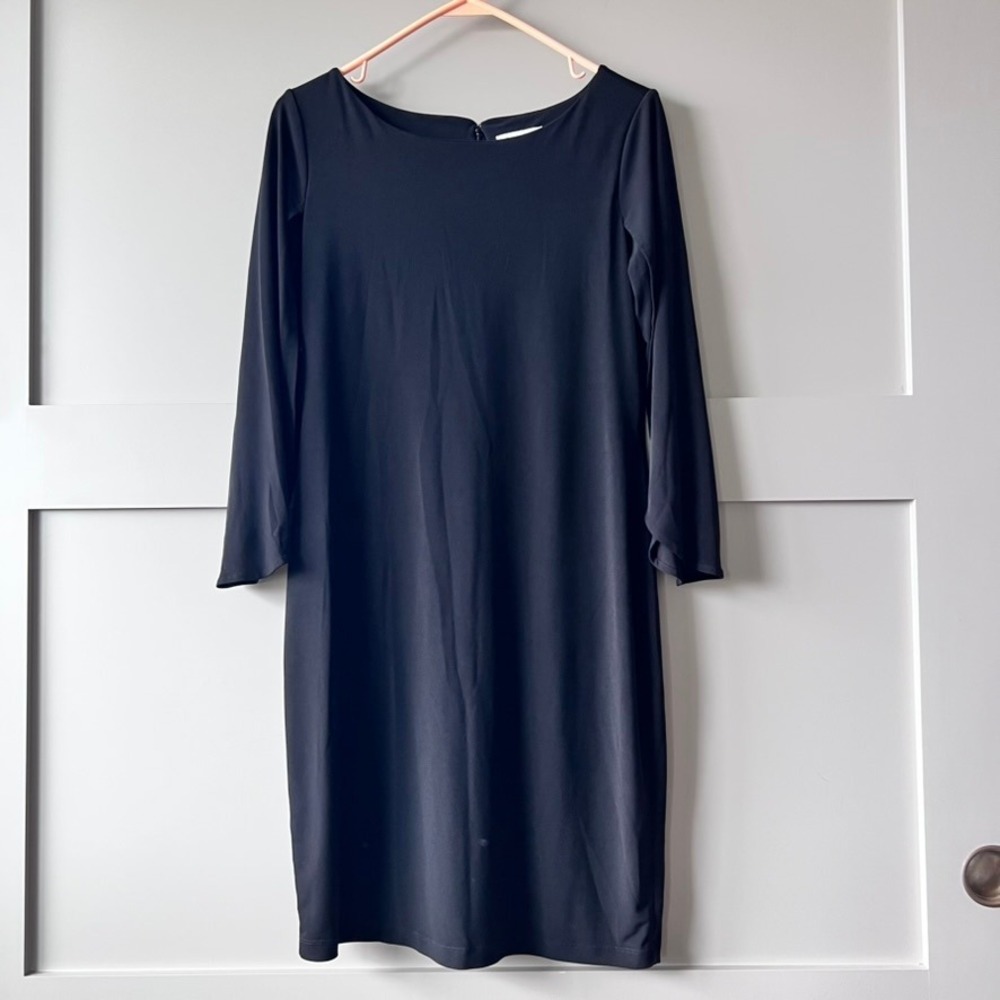 Calvin Klein Sheath Dress Women Size‎ 6 Black Split Sleeve Boat Neck Minimalist
